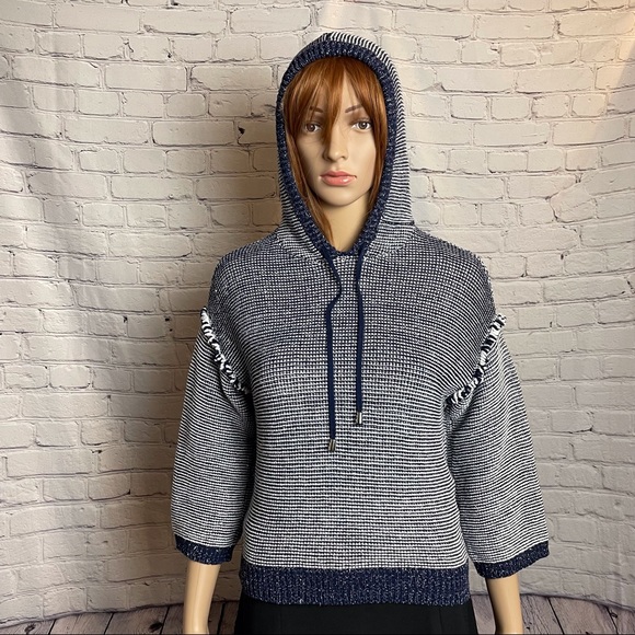 EVA MENDES Sweatshirt Hoodie Size M (runs small) Blue Silver Knit - Picture 5 of 8